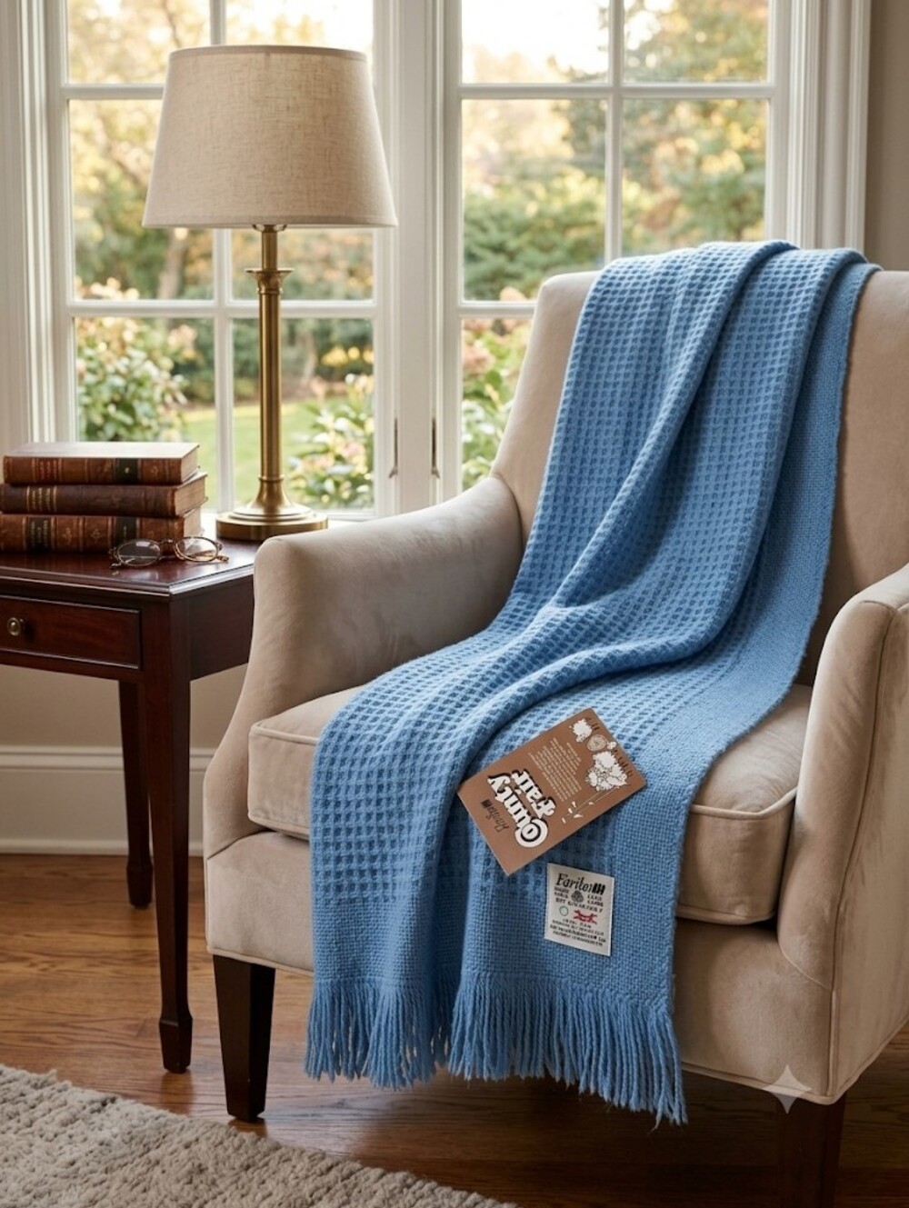 Faribo New Vintage Blanket Light Blue 100% Wool Fringe Accent Pillow Cover Sz
